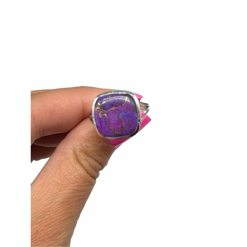 Kingman Purple Copper Turquoise Ring Size 10 Solid 925 Sterling Silver
